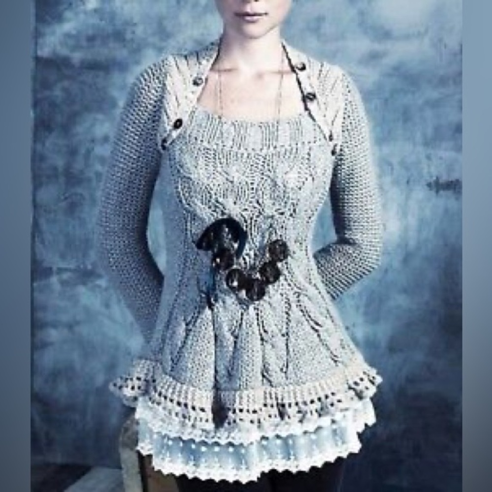 Rosie Neira ANTHROPOLOGIE Pinafore Pullover Chunky Cable Knit SWEATER S